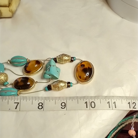 Chico's Tiger's eye style with faux turquoise stones. Three strand layered style - Picture 5 of 9